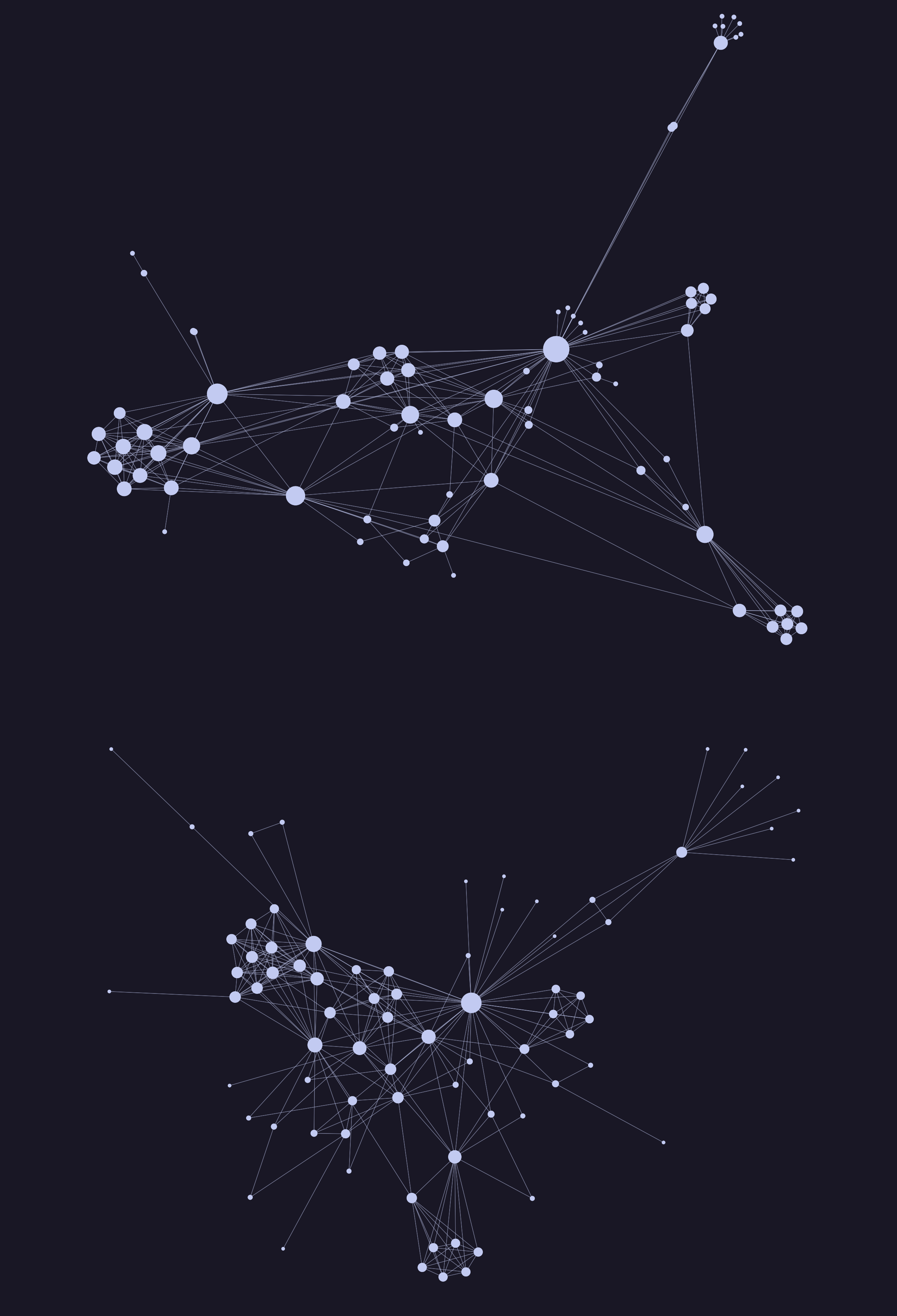 Force layouts of a (1/2, -1) model (top), and Fruchterman-Reingold (2, -1) model (bottom)
